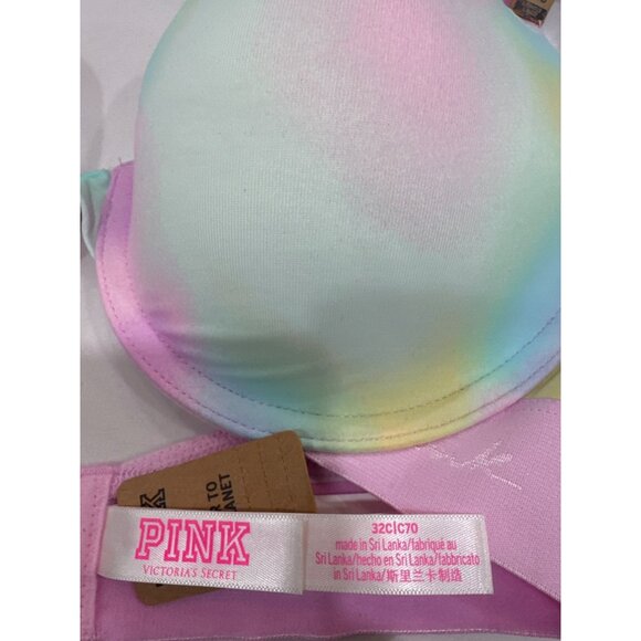 Victorias Secret Pink Lightly Lined T-Shirt Bra 32C Tie-Dye Pastel Colors Adjust - Picture 4 of 6
